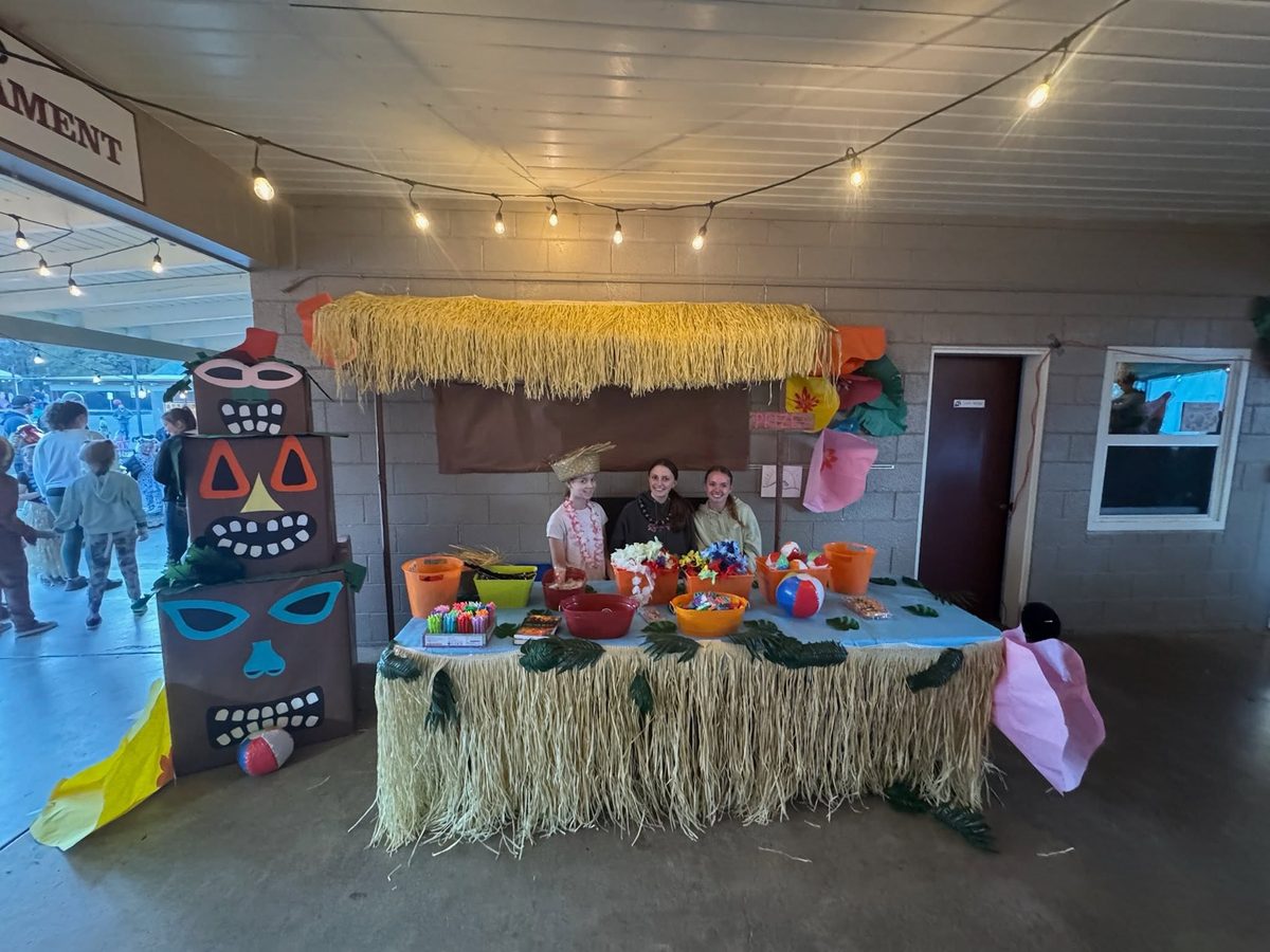 A decorated carnival game booth
