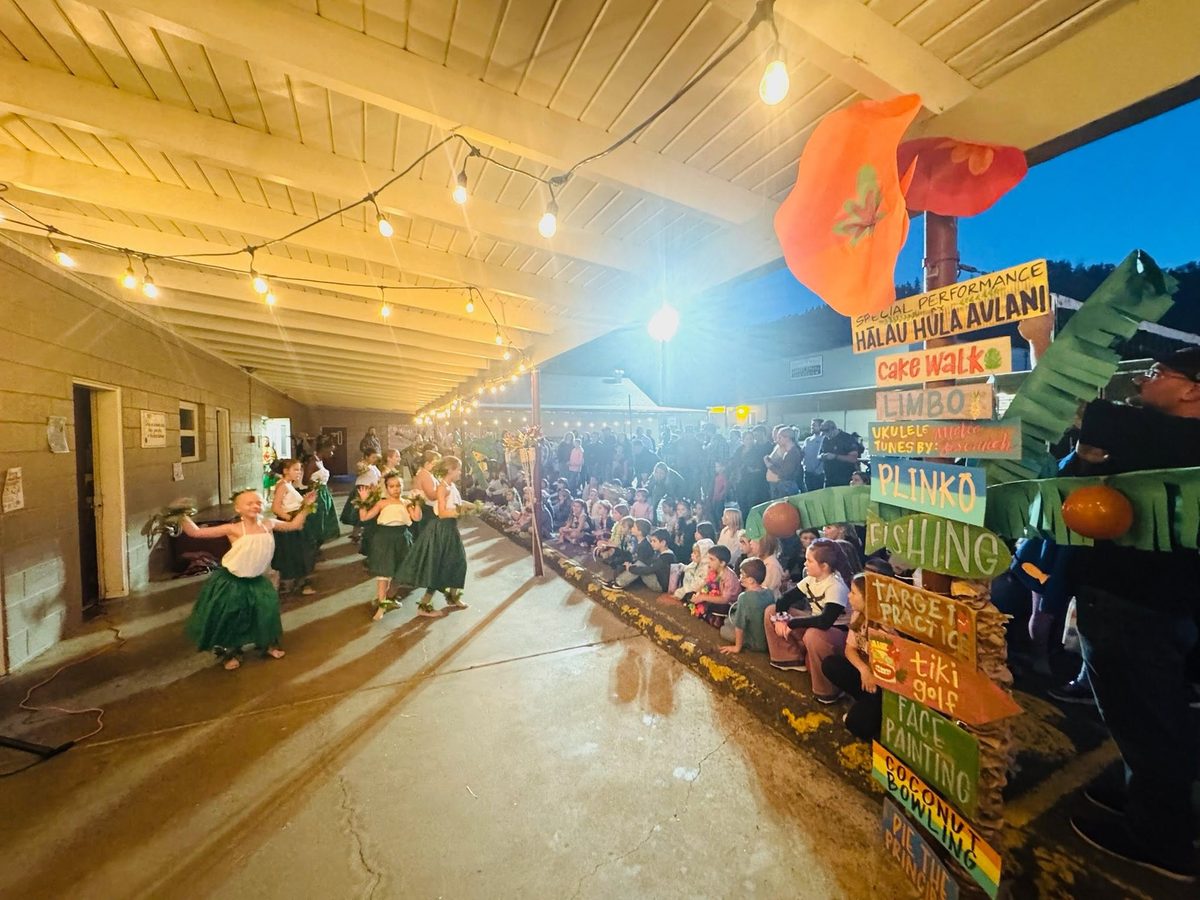Families at the Melrose Carnival under string lights